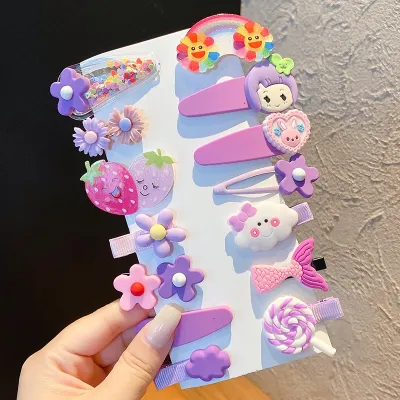 Kids Girls Cute Sweet Cartoon Rainbow Cloud Lollipop Hairpin Duckbill Clip Plastic Resin