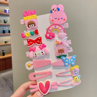 Kids Girls Cute Sweet Cartoon Rainbow Cloud Lollipop Hairpin Duckbill Clip Plastic Resin