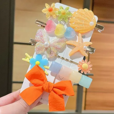 Kids Girls Cute Sweet Cartoon Rainbow Cloud Lollipop Hairpin Duckbill Clip Plastic Resin