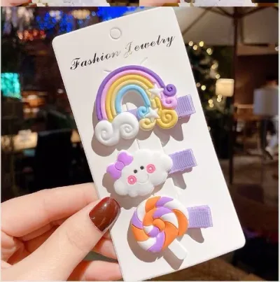 Kids Girls Cute Sweet Cartoon Rainbow Cloud Lollipop Hairpin Duckbill Clip Plastic Resin