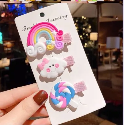 Kids Girls Cute Sweet Cartoon Rainbow Cloud Lollipop Hairpin Duckbill Clip Plastic Resin