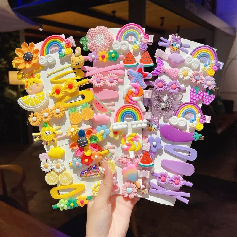 Kids Girls Cute Sweet Cartoon Rainbow Cloud Lollipop Hairpin Duckbill Clip Plastic Resin
