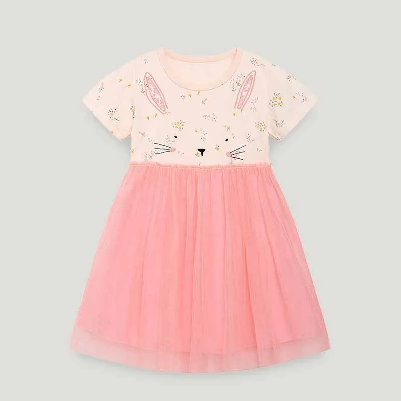 Kids Toddler Girls Casual Cute Cartoon Print Short Sleeve Round Neck Princess Dress