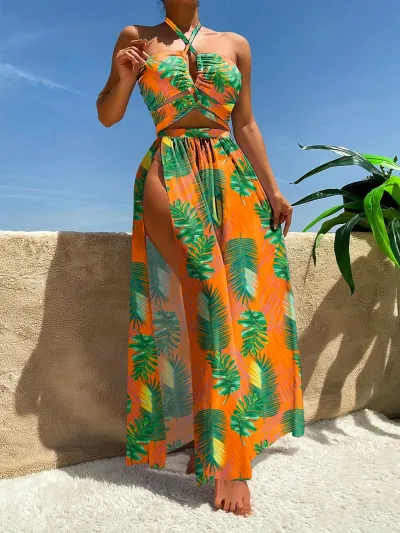Women Stripe Print Summer Seaside Holiday Spa Swimsuit