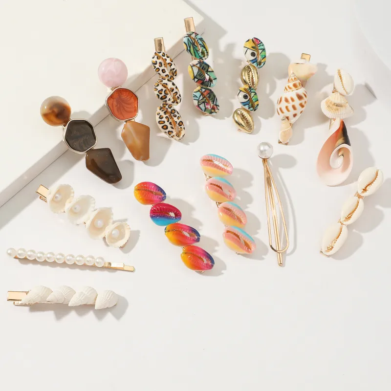 Fashion Summer Vacation Natural Shell Women Metal Side Hair Clip