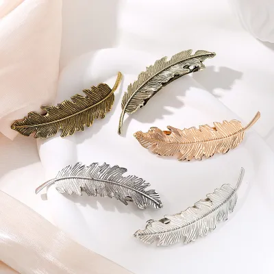 Clip de metal de los accesorios del pelo de las mujeres de la moda del vintage de la primavera de la aleación de la pluma del metal