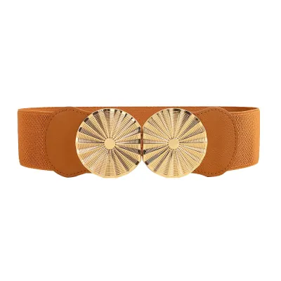 Fashion Women Wide Elastic Metal Circle Coat Shirt Skirt Leather Waist Belt