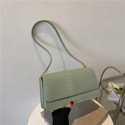 Women's Fashion Solid Crocodile Shoulder Underarm Bag PU Soft Small Square
