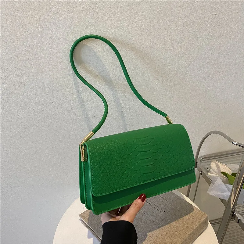 Women's Fashion Solid Crocodile Shoulder Underarm Bag PU Soft Small Square