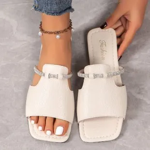 Women's Plus Size Rhinestone Flat Slippers
