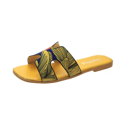 Women's Fashion Roman Style Beach Flat Slippers Slip On Graffiti
