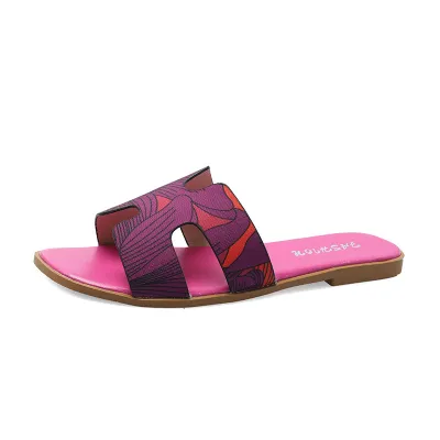 Women's Fashion Roman Style Beach Flat Slippers Slip On Graffiti