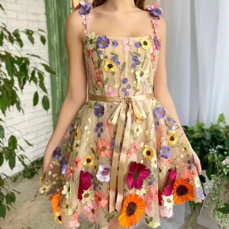 Women Fashion Stereoscopic Floral Embroidered Party Dress