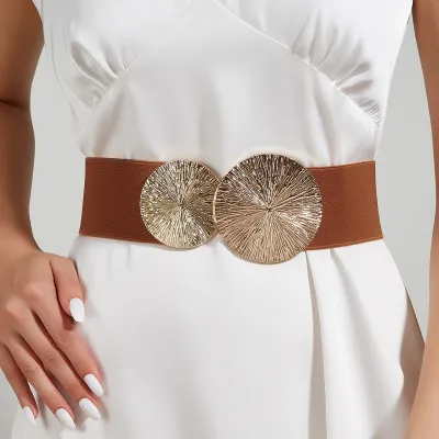 Women's Fashion Elegant Metal Belt Elastic Wide Dress Belt