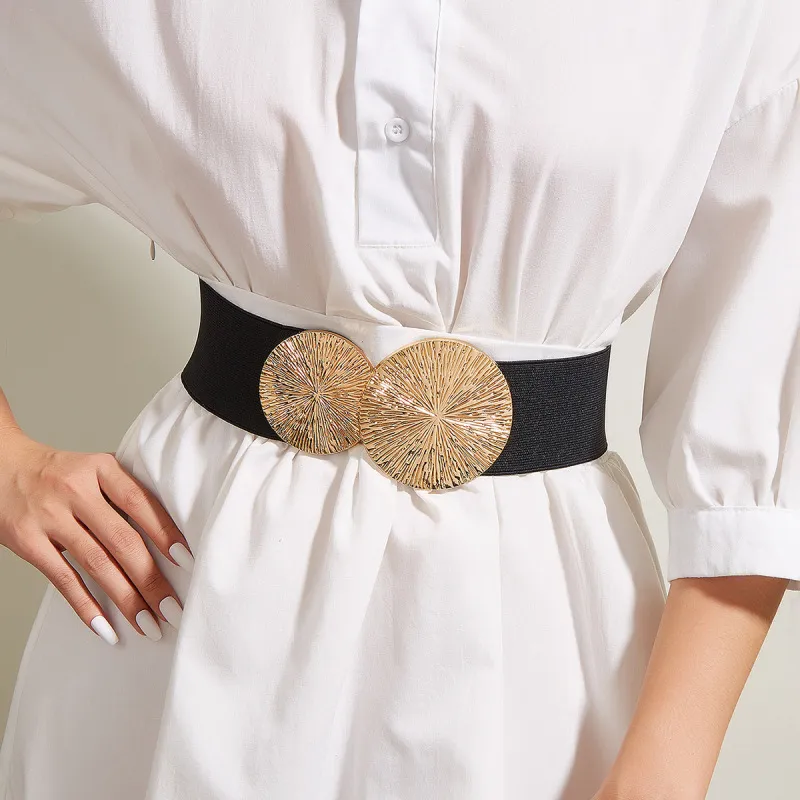 Women's Fashion Elegant Metal Belt Elastic Wide Dress Belt