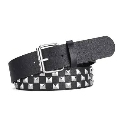 Square Rivet Belt Men Women Punk Hip Hop Wide PU Leather Belt