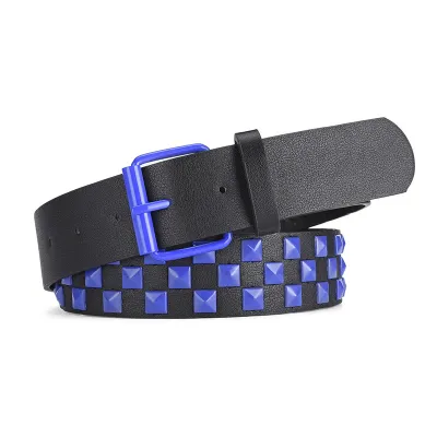 Square Rivet Belt Men Women Punk Hip Hop Wide PU Leather Belt