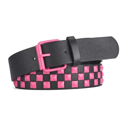 Square Rivet Belt Men Women Punk Hip Hop Wide PU Leather Belt