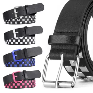 Square Rivet Belt Men Women Punk Hip Hop Wide PU Leather Belt