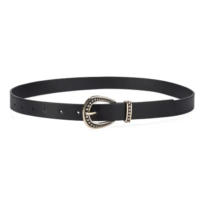 Women Vintage Pin Buckle Solid Color Decorative Pu Leather Belt
