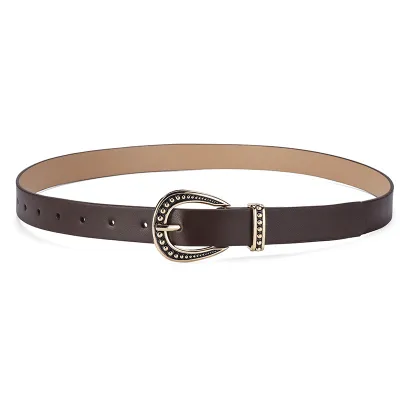 Women Vintage Pin Buckle Solid Color Decorative Pu Leather Belt