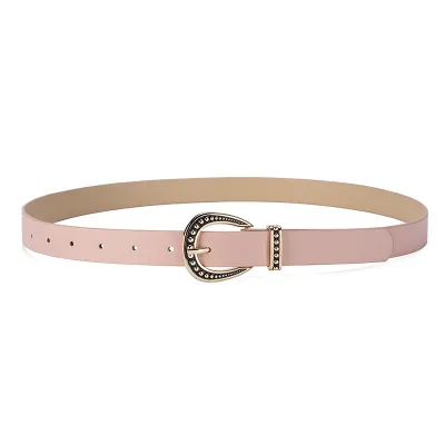 Women Vintage Pin Buckle Solid Color Decorative Pu Leather Belt