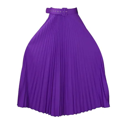 Plus Size Women High Waist Large Swing Solid Color Pleated Elegant Draped Skirt