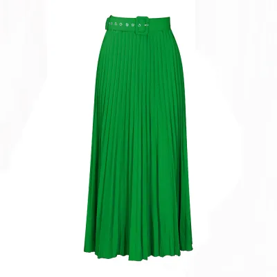 Plus Size Women High Waist Large Swing Solid Color Pleated Elegant Draped Skirt