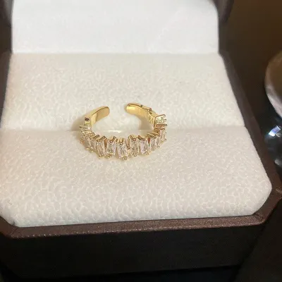 Fashion Exaggerated Vintage Women Square Crystal Adjustable Ring