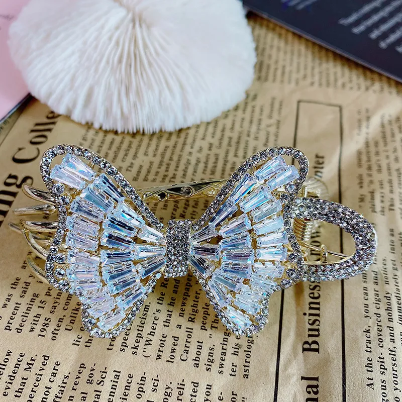 Fashion Zircon Hollow Butterfly Women Hair Clip Alloy Fresh Sweet Horsetail Clamp
