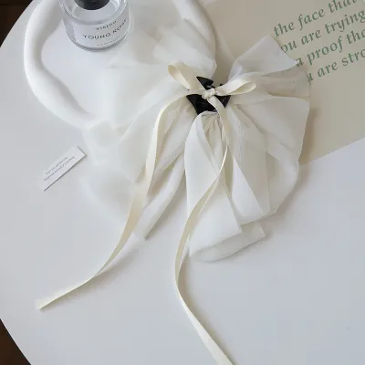 Fashion Elegant Women Solid Color Chiffon Bow Hair Clip Grip