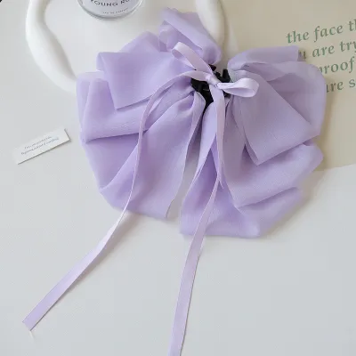 Fashion Elegant Women Solid Color Chiffon Bow Hair Clip Grip