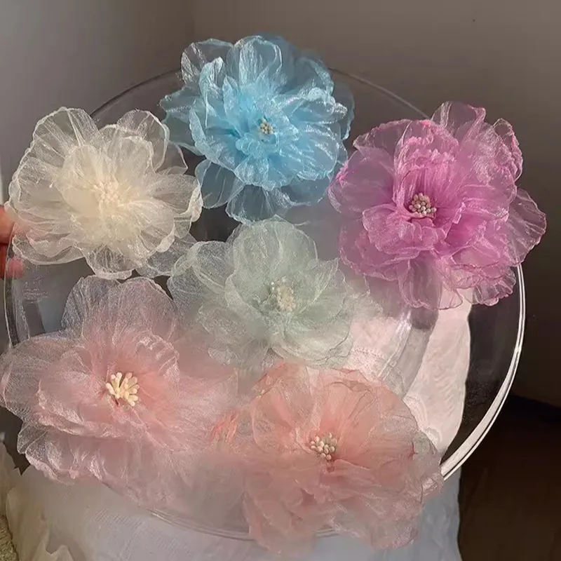 Fashion Elegant Women Mesh Flower Hair Clip Side Clip Fairy Wind
