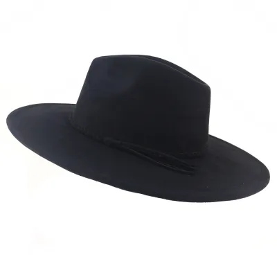Autumn Winter Fashion Jazz Fedora Hat Women 10cm Brim Suede Tassel