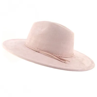Autumn Winter Fashion Jazz Fedora Hat Women 10cm Brim Suede Tassel