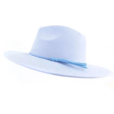 Autumn Winter Fashion Jazz Fedora Hat Women 10cm Brim Suede Tassel