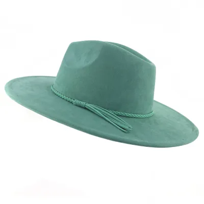 Autumn Winter Fashion Jazz Fedora Hat Women 10cm Brim Suede Tassel