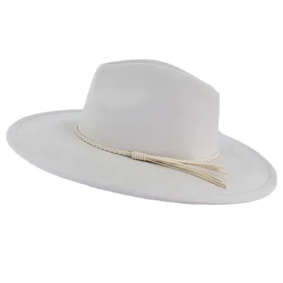 Autumn Winter Fashion Jazz Fedora Hat Women 10cm Brim Suede Tassel