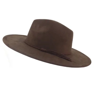 Autumn Winter Fashion Jazz Fedora Hat Women 10cm Brim Suede Tassel