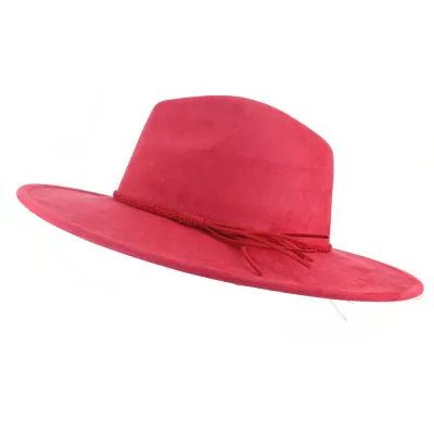 Autumn Winter Fashion Jazz Fedora Hat Women 10cm Brim Suede Tassel