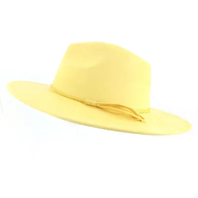 Autumn Winter Fashion Jazz Fedora Hat Women 10cm Brim Suede Tassel