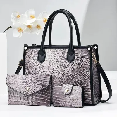 Women's Vintage Crocodile-Embossed Large-Capacity Handbag Three-Piece Set Tote Bag