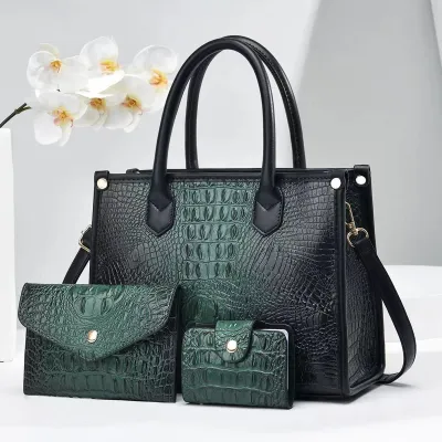 Women's Vintage Crocodile-Embossed Large-Capacity Handbag Three-Piece Set Tote Bag