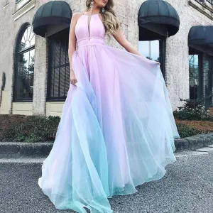 Women Gradient Sleeveless Party Dress Commuter Wind Polyester Long Dress