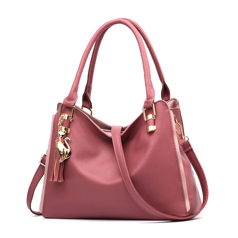 Women's Simple Solid Color Large Capacity PU Handbag with Zipper