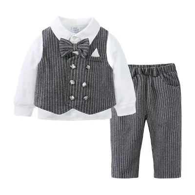 Kids Baby Boys Party British Style Vest Long Sleeve Lapel Shirt Trousers Suit Set