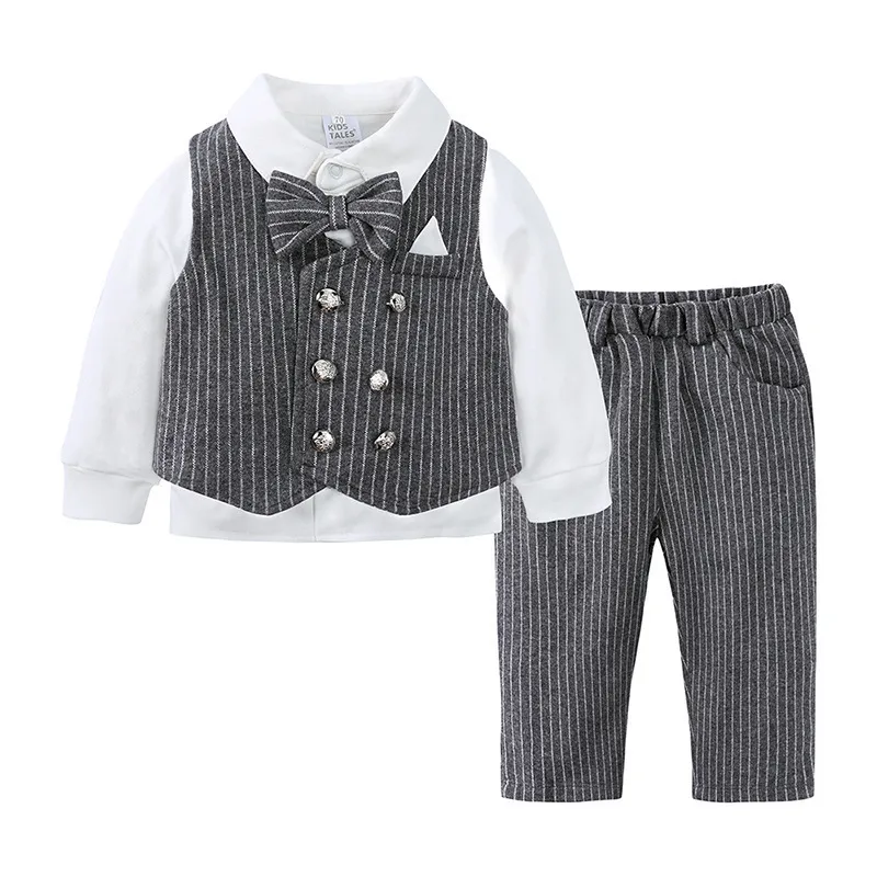 Kids Baby Boys Party British Style Vest Long Sleeve Lapel Shirt Trousers Suit Set