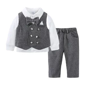 Kids Baby Boys Party British Style Vest Long Sleeve Lapel Shirt Trousers Suit Set
