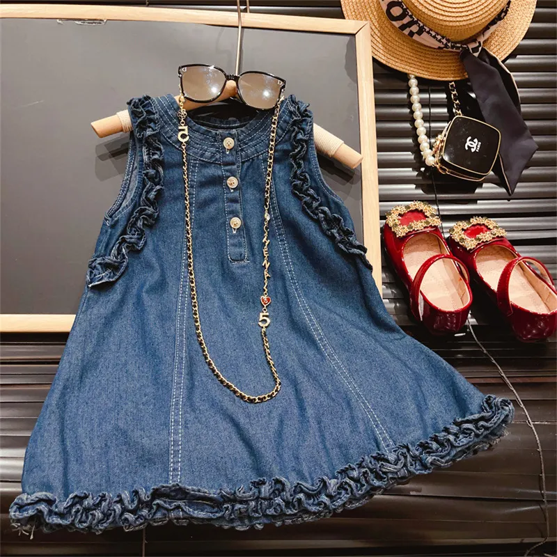 Kids Toddler Girls Casual Cute Ear Sleeveless Round Neck Denim A-Line Dress