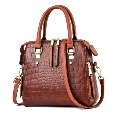 Women's Vintage Crocodile Print Large Capacity Tote Bags Handbags PU Shoulder Bag